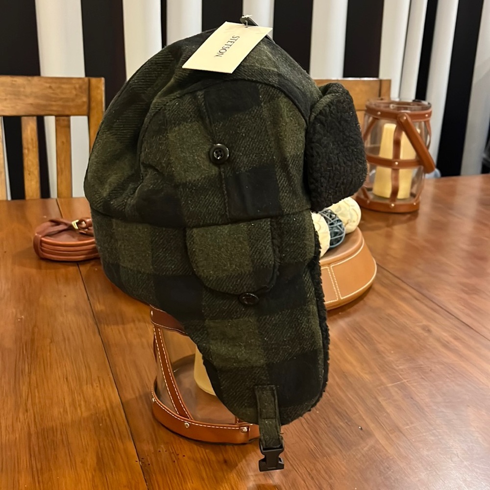 Stetson Winter Trapper Earflap Hat Cap new plaid check Hunting Mens Size Large